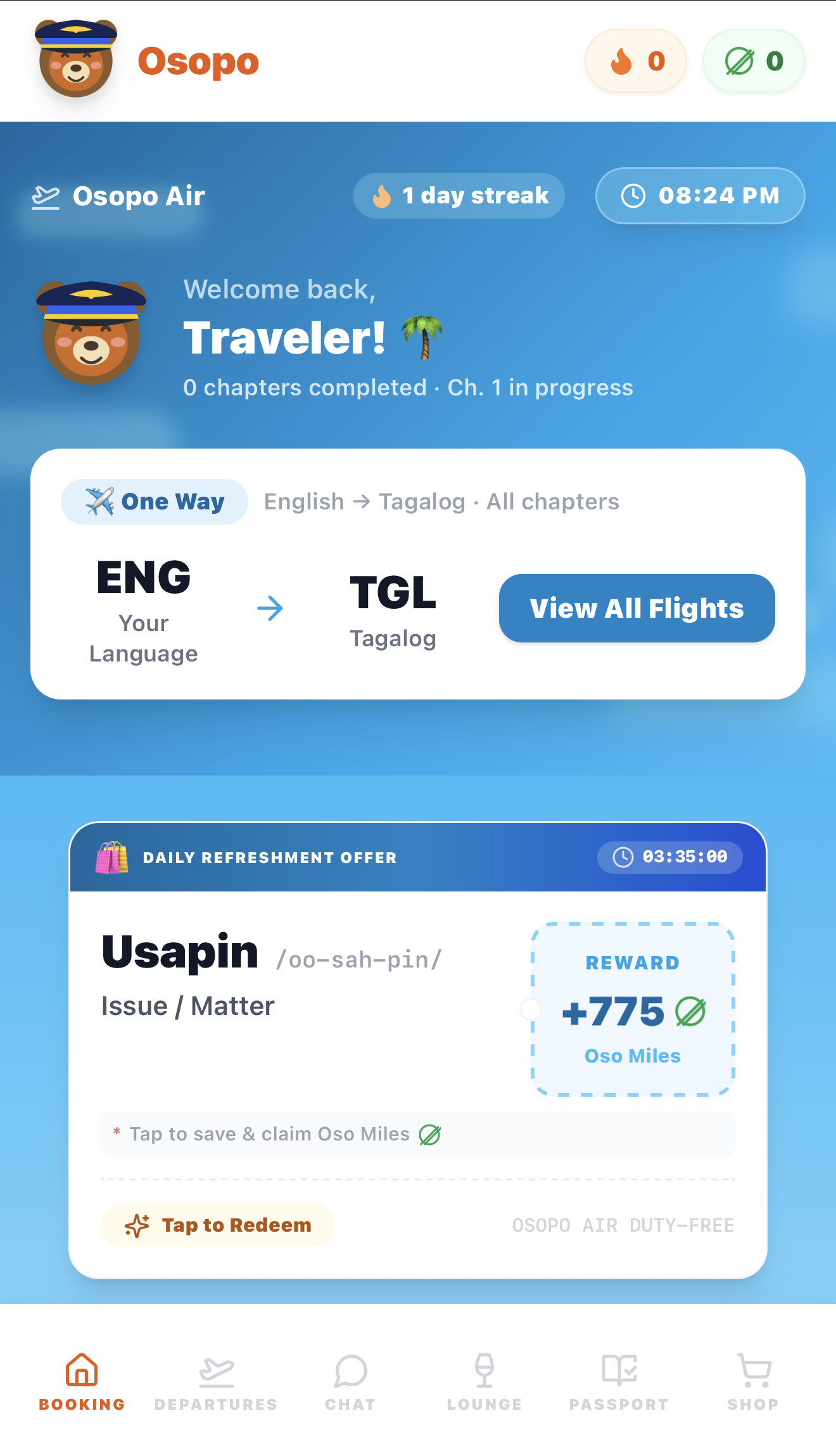 OSOPO booking screen