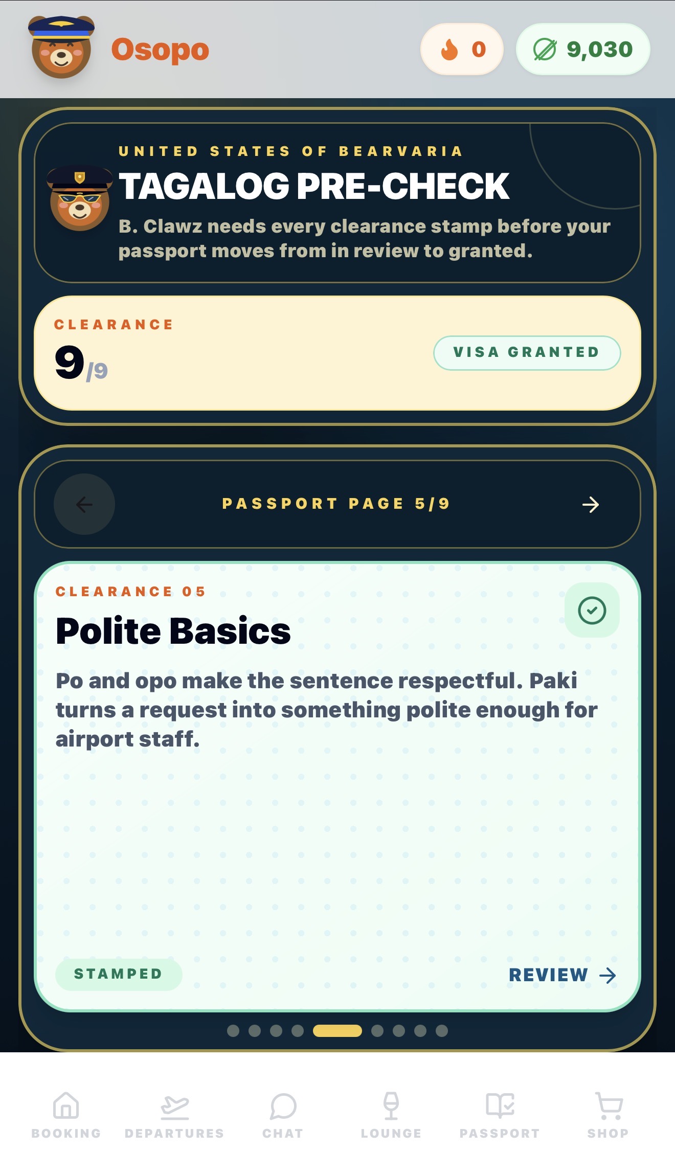 OSOPO Tagalog pre-check screen